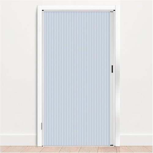 GLFNB Cancello divisorio Scorrevole Pieghevole per Porte Interne con Telaio in Metallo e Pannello in Tessuto Non Tessuto Bianco, Porta per Armadio Pieghevole Senza Foratura (86,5x203 cm)