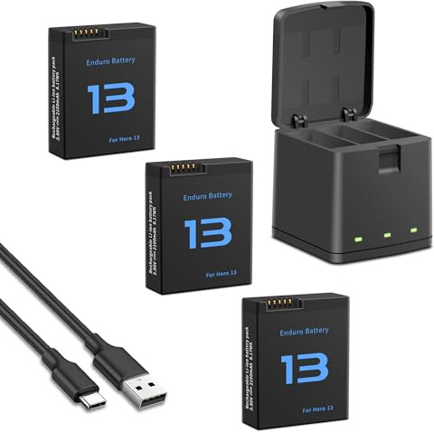 SUGUBU Kit caricabatterie per GoPro Hero 13 Black, confezione da 3 batterie di ricambio da 2100 mAh e custodia tripla di ricarica con cavo di ricarica di tipo C per GoPro Hero 13, accessori ufficiali