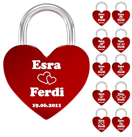 Meinearmbänder Liebesschloss mit Gravur – Rotes Vorhängeschloss personalisiert, wetterfest – Geschenk für Paare, Valentinstag, Jahrestag, personalisiertes Paar Geschenk