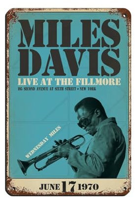 HRJHE Miles Davis - Jazz Trompete Blechschild, Vintage, Metall, Pub, Club, Café, Bar, Zuhause, Wandkunst, Dekoration, Poster, Retro, 20 x 30 cm