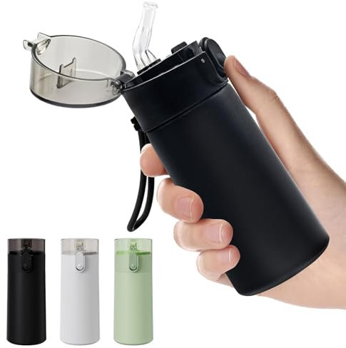 Mini Gourde Isotherme, 150ml Petite Bouteille Isotherme, Paille à Ouverture Une Main & 100% Étanche, Flask Facile à Transporter pour Boissons Chaudes et Froides (Noir)
