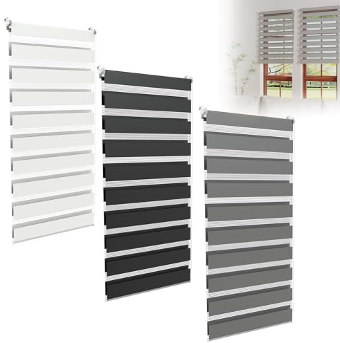 Froadp Doppia tenda a rullo, fissaggio senza fori, larghezza 120 x altezza 150 cm, colore grigio, tenda a rullo per finestra, traslucida e oscurante per ufficio, soggiorno, cucina, bagno