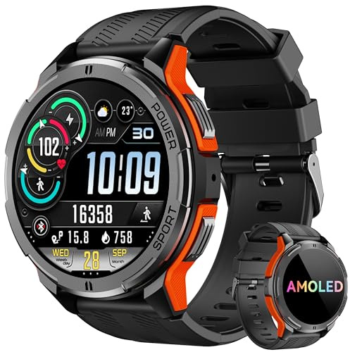 OUKITEL Reloj Inteligente Hombre, Smartwatch Hombre 1.43 AMOLED con Llamadas Bluetooth, IP68 Impermeable, 100+ Modos Deporte Pulsómetro Presión Arterial Monito de Sueño, Android iOS