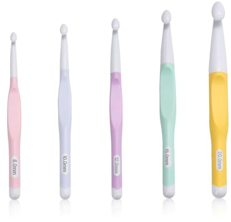 JYNXOR 5pcs Große Häkelnadel Set mit Gummigriff, 8,0 mm, 10,0 mm, 12,0 mm, 15,0 mm,20,0 mm für Arthritis, Ergonomische Chunky Häkelnadel für Teppiche, Bulky Garn Project