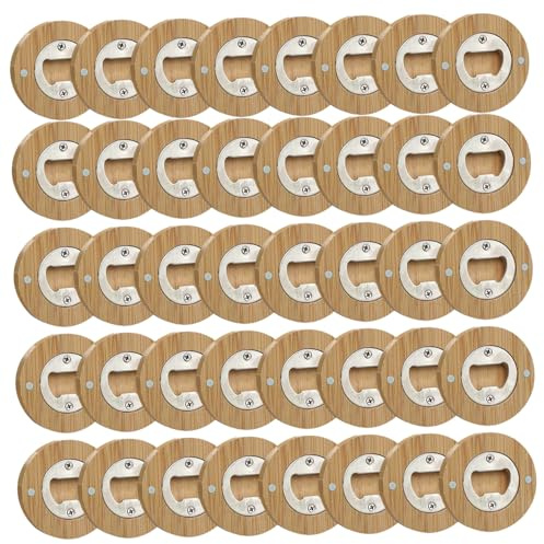 Magnetic Bottle Opener for Fridge 40Pcs Round Wooden Bottle Opener Magnet Space-Saving Beer Opening Tool for Bar, Club, Household