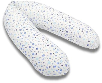 pic Bear Classic 190cm Stillkissen - hochwertiges Schwangerschaftskissen - anschmiegsames Lagerungskissen aus Baumwolle - schadstofffreies Seitenschläferkissen (100% Jersey Baumwolle, Flower Blue)