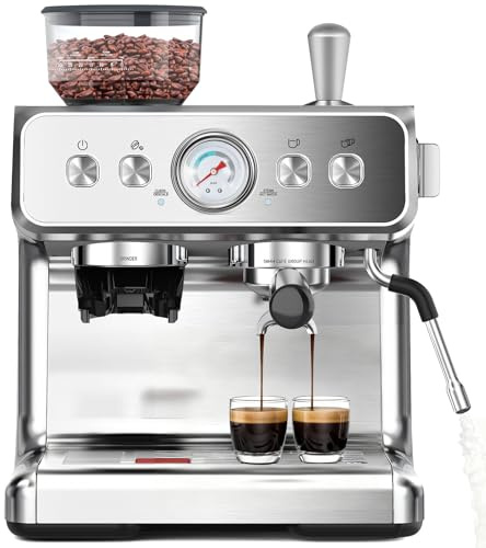 COWSAR - Machine à expresso à 20 barres avec broyeur et mousseur à lait, machines à expresso 58 mm, cafetière en acier inoxydable pour cappuccino et latte, parfaite pour une utilisation