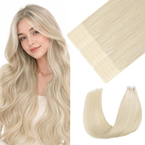 Youngsmile Injection Tape in Extensions Echthaar #60 Platinblond Invisi Tape in Extensions 20 Stück 40g 45cm, Natürlich und Unsichtbar, Injektionsband in Haarverlängerung Tape ins (#60,18 Zoll)