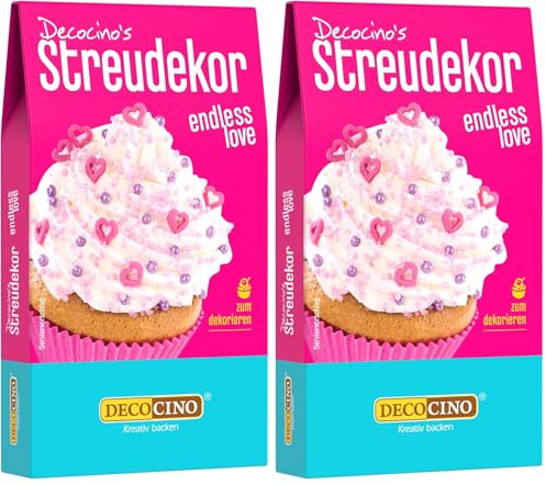 DECOCINO Streudekor Endless Love 40g - Tolle Streusel in den Farben rosa, pink und lila, mit kleine Herzen, Ideal für Torten, Muffins oder Kuchen, perfekt für jede Party, Valentinstag, Muttertag