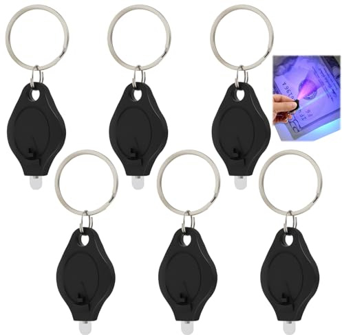 6PCS Mini LED Note Checker UV Torch, Portable Light Torch Keychain for Banknotes Verification, Pocket Keyring Light with Flashlight checker with UV Detector, Counterfeit Detection Money Checker