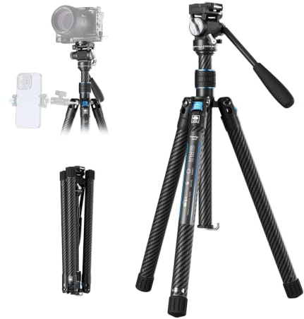 SIRUI Traveler Air-T Carbon fibre Travel Video Tripod, KV-5 Fluid Head, 61 | 1.33kg Lightweight, 360° Pan, -80° To 90° Tilt, 2s Quick Release Leg, Reversible Column, Max Load 5kg