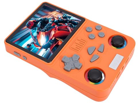 AMONIDA R36MAX Retro Handheld Game Console, 4in 128GB Built in Game Console, Portable Open Source with 3000mAh Battery, Ideal for Retro Gaming (Orange)
