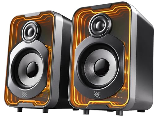 Defender® SOLAR Desktop Lautsprecher für PC, Laptop, Speaker Set, 3 Equalizer Modes (Games/Movies/Music), Bluetooth 5.3 HiFi Stereo mit 6 Farbigen LED-Modi, Gaming Lautsprecher, 10W, Schwarz