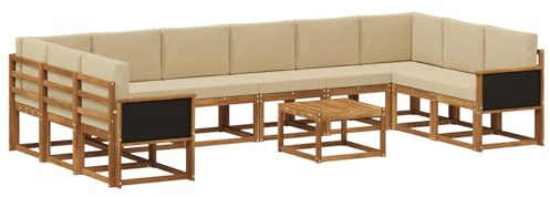 vidaXL Outdoor-Sofagarnitur 11 pcs Natur und Beige Massivholz Akazie, Akazienholz Sofa, modernes Garten-Sofa, wetterfestes Sitzmöbel, Flexibles Möbelstück für den Hinterhof