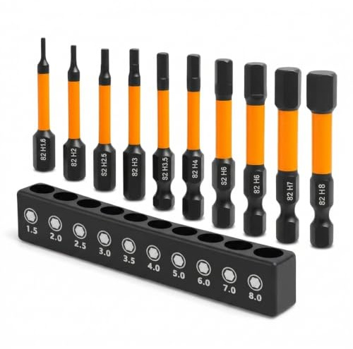 10 Pcs Hex Allen Key Drill Bit Set, 1.5mm-8mm, for Electric and Manual Screwdrivers, Ratchet Wrenches, and Impact Drivers