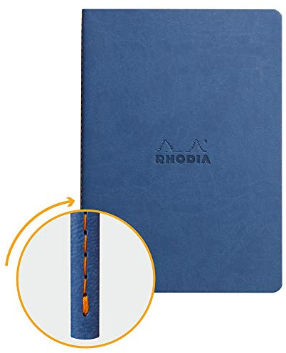 RHODIA 116408C - Soft Saphir Textile Stitch Notebook - A5 - Lined - 64 pages - Clairefontaine Ivory Paper 90 g/m - Faux Leather Cover - Rhodiarama Collection