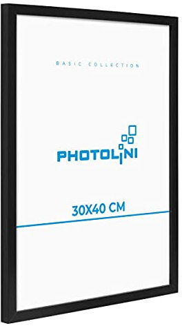 PHOTOLINI Bilderrahmen 30x40 Schwarz Holz MDF, Bilderrahmen 40x30 cm bruchsicherem Acrylglas, Rahmen 30x40 schwarz Aufhängen, Picture Frame mit extra Zubehör - Rahmen 40x30 für Fotos & Poster