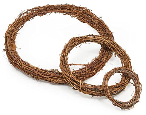 Juvale Rattankranz (Set, 3-teilig) - Kranz, Dekoration, zum Basteln, Türkranz, Wandkranz, Haus - 3 Verschiedene Größen,Braun, Groß, Mittel, Klein