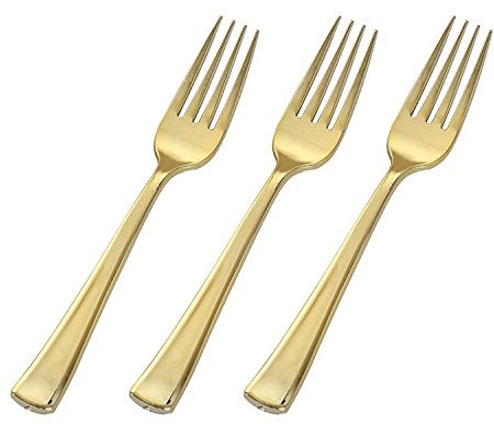 Pack of 24 Elegant Gold Polished Reusable Plastic Forks