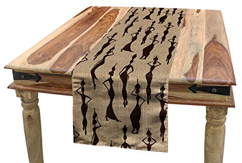 ABAKUHAUS afrikanisch Tischläufer, Frau Carry Wasser Vasen, Esszimmer Küche Rechteckiger Dekorativer Tischläufer, 40 x 300 cm, Beige Tan Dunkelbraun