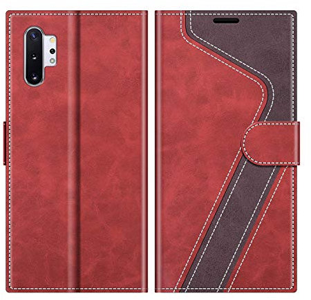 MOBESV Hülle für Samsung Galaxy Note 10 Plus Handyhülle, Lederhülle mit Kartenfach, Klapphülle mit Ständer, Flip Case Handytasche Schutzhülle, Modisch Rot