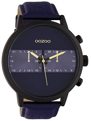 Oozoo Herrenuhr im Racing Look mit Lederband 50 MM Blau C10515