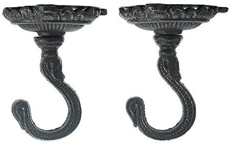 Sungmor Heavy Duty Ganci da soffitto in ghisa, montaggio a parete gancio per piante, 2 pezzi di colore nero, ganci decorativi vintage per fioriere, campane a vento e lanterne