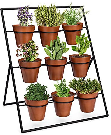 kimisty Vertikaler Garten, Set mit 9 Metall-Pflanzgefäßen auf einem Metall-Pflanzgefäß, Display für Kräuter & Pflanzen, Indoor & Outdoor