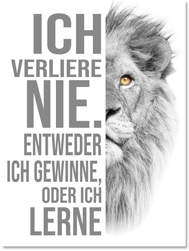 wandmotiv24 Leinwandbild Löwen, Hochformat, Löwe, ich verliere nie, Weiß M0195