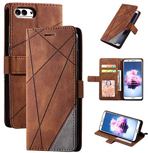 Custodia per Huawei Enjoy 7S ,Custodia in Pelle Custodia per Huawei P Smart FIG-L03 FIG-LX2 FIG-L21/L22 FIG-LX1/LX3 FIG-LA1 / Honor 9 Lite LLD-L22A LLD-L31 / Nova Lite 2 Custodia Cover Case Brown