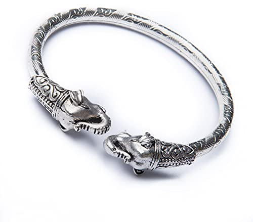 Elephant Face Kada für Männer und Frauen, Antik-Finish Bahubali Armreif für Männer, Jungen, Frauen, Mädchen | Religiöses Boho-Armband | Freie Größe (SILBER) Armband für Maha Shivratri…