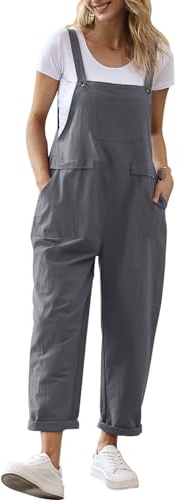 YESNO Women's Dungarees Loose Casual Plus Size Lightweight Sleeveless Overall Long Jumpsuit Playsuit Trousers Pants Dungarees (XL PV9UK Gray)