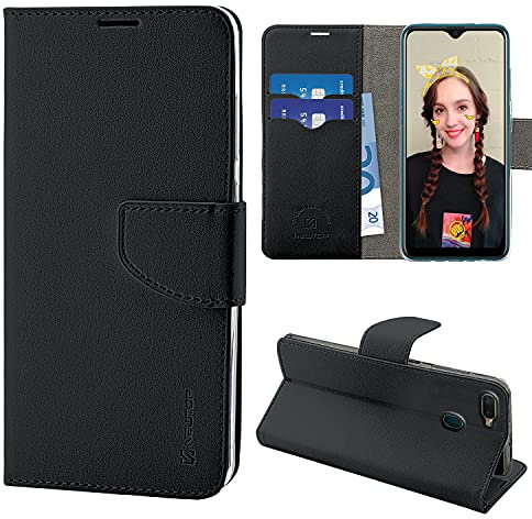 N NEWTOP Cover Compatibile con Oppo AX7, HQ Lateral Custodia Libro Flip Chiusura Magnetica Portafoglio Simil Pelle Stand (Nero)