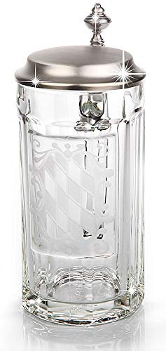 Glaskrug, Bierseidel mit Raute und Zinndeckel - Bierkrug Bayernraute, Handgravur, Zinndeckel Gravurfähig