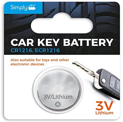 Simply Auto Simply Auto SB-CR1216 Long Lasting 3V Lithium Coin Cell Battery ideal for Car Key fobs, Watches, Calculators & Small Toys - 1x Blister Pack