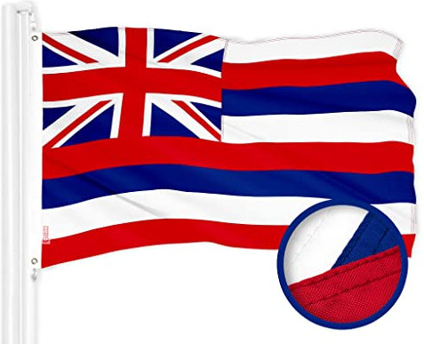 G128 Hawaii-Flagge | 90 x 152 cm | ToughWeave-Serie genäht 300D Polyester | genähte Streifen, für drinnen und draußen, Messingösen