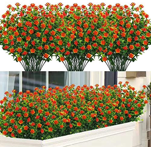 SOMYTING Lot de 8 Fleurs Artificielles pour Balcon Résistant Aux UV Vert Eucalyptus Décoration pour L'intérieur et L'extérieur Le Jardin la Fenêtre Le Mariage la Fête (Rouge)
