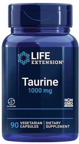 Life Extension, Taurine, 1000mg, Dosis Alta, 90 Cápsulas veganas, Probadas en Laboratorio, Sin Gluten, Vegetarianas, Sin Soja, Sin OGM