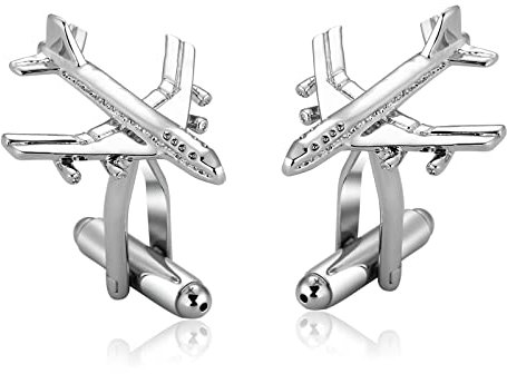Hoisy Manchettenknoepfe Trauzeuge, Manchettenknoepfe Silber Flugzeug 2.5CM Manschettenknöpfe für Anzug Hemd Business