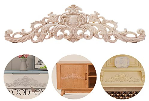 2 Stücke Holz Geschnitzt Ornament Unlackierte Holzapplikationen Holz Skulptur Applique Onlay Holzschnitzerei Applikation für Möbel Dekoration Schrank Fenster Tür Bett Dekor (Stil 6)