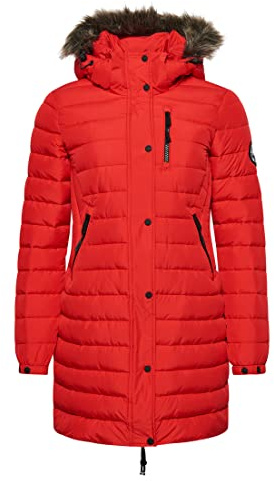 Superdry Women's Faux Fur Hooded Mid Length Puffer Coat - White, Green - UK Size 10