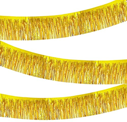 Tuxiaobu Lametta, Girlanden, Lametta Girlande, Luftschlangen Folie Fransenvorhang Lametta Vorhang Party Deko für Fotografische Wand Fenster Dekoration, 3 Stück 10 Fuß Lametta Gold