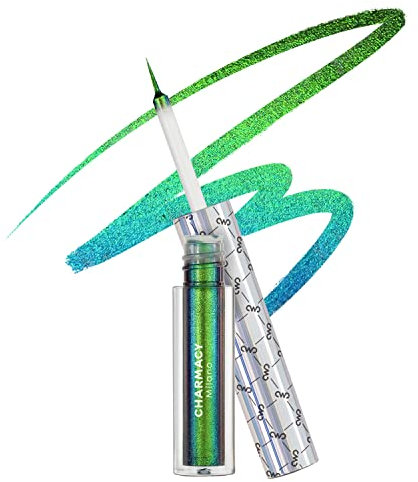 CHARMACY Multichrome Eyeliner Liquid Liner, Glitter liquid eyeliner waterproof, Metallic Intense Color Shifting Colorful Eyeliner, Long wearing, Ultra-Fine Tip Smudge-proof, GREEN INDIGO 905