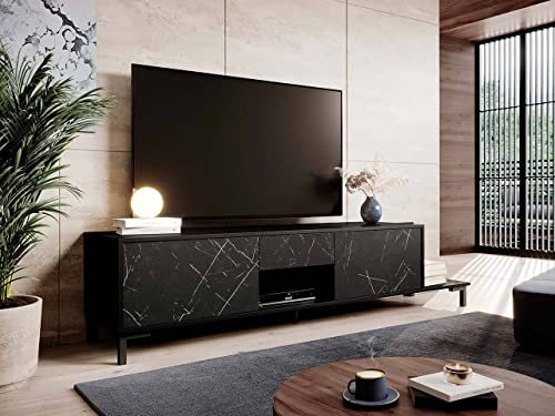 Meuble TV 195x48x40 cm Effet Marbre Noir MAMOR Meuble Hi-FI Luxueux sideboeard sur Pied