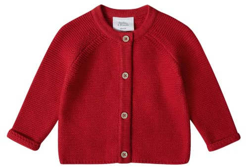 Stellou & friends Cardigan-Strickjacke für Mädchen und Jungen mit Knöpfen in Holz-Optik | Hochwertige Baby-Kleidung aus 100% Baumwolle - IV V I Gr. 50/56 - Rot