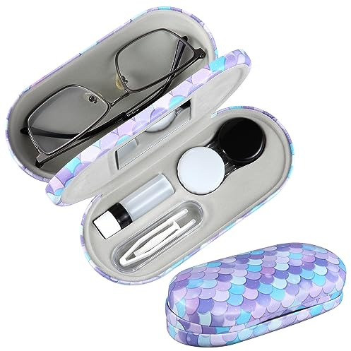 AITIME 2 in 1 Double Sided Portable Contact Lens and Eyeglasses Case, Marbling, Multifunction, Durable, Compact, Portable Storage Kit