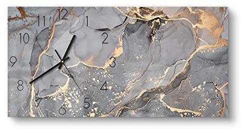 DEQORI Glasuhr | vertikal 60x30 cm | Motiv Elegantes Marmormuster | große XXL Design Uhr aus Glas | leise Wanduhr für Wohnzimmer & Küche | moderne Hingucker Uhr für die Wand