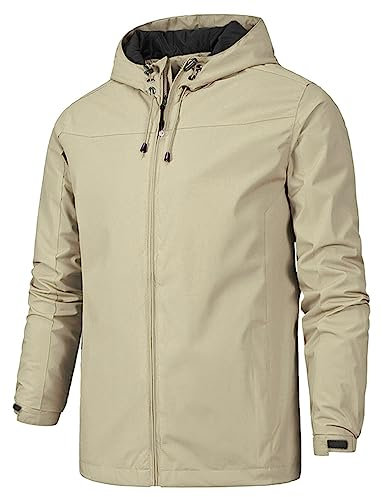 YOUTHUP Blouson Homme Coupe-vent à Capuche Imperméable Veste a Capuche Hommes en Veste de Pluie Kaki L