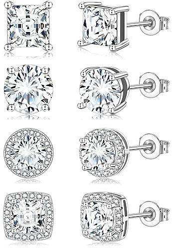 Zankulas Cubic Zirconia Stud Earrings for Women Mens Earrings Hypoallergenic Square CZ Studs Set