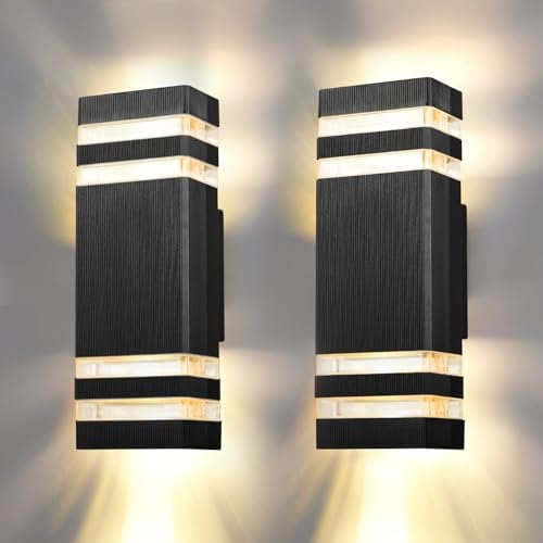 2 Stück Außenwandleuchte, Anthracite Wall Light, IP65 Außenlampe GU10 Black Aluminium Wasserdichte Up Down Outdoor Wall Lights für Wohnzimmer Treppe Schlafzimmer Garten